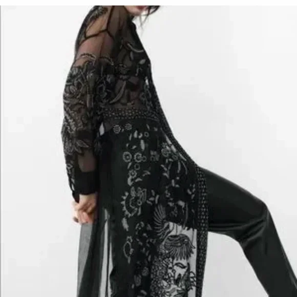 Zara Longline Embroidered Tulle Blouse in - Picture 2 of 6